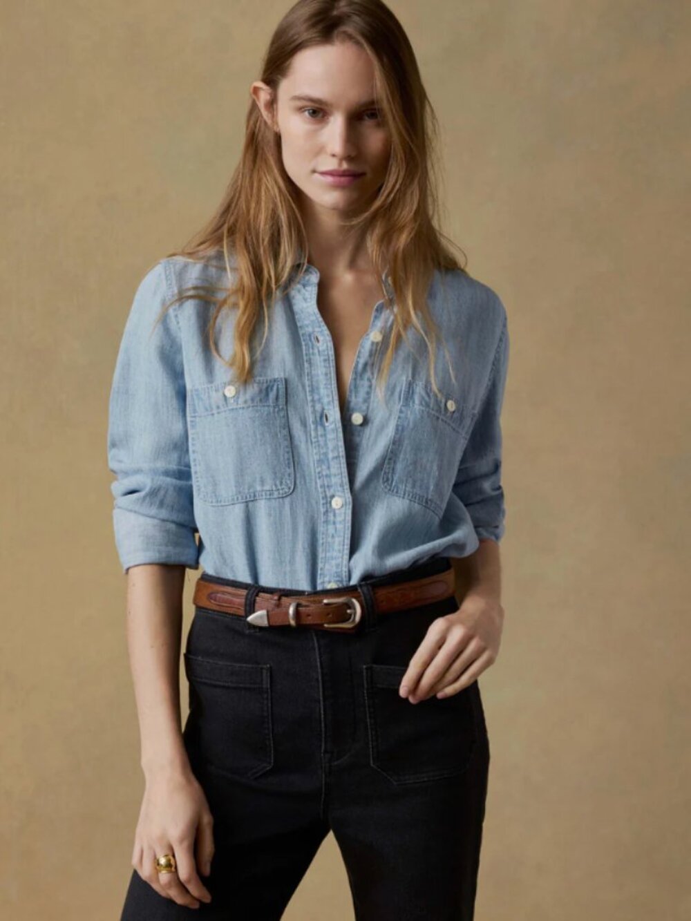 Faherty Tried & True Chambray Classic Shirt, Size Small